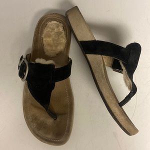 UGG Black Suede Fur Lined Sandal Shoes Size 6